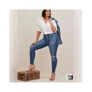 Pre-Owned Torrid Bombshell Skinny 5 Button Fly Distressed Jeans Pre Str Size 18R